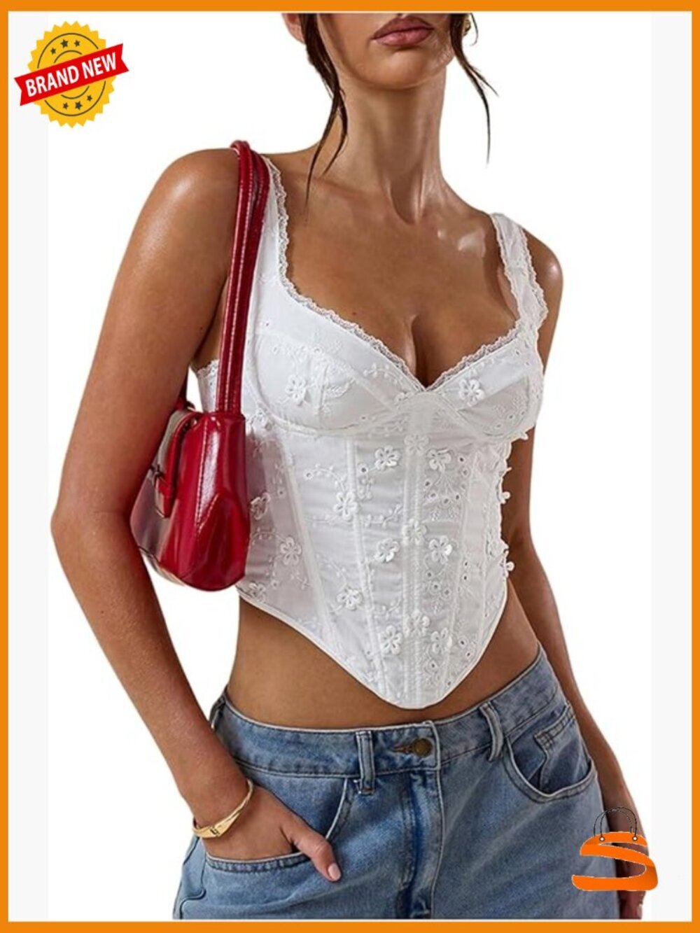Lace V Neck Crop Tank Top Embroidered Asymmetrical Going Out
